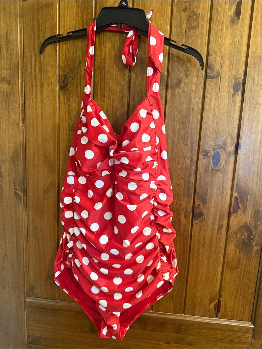 Retro Red Polka Dot Halter One-Piece Swimsuit